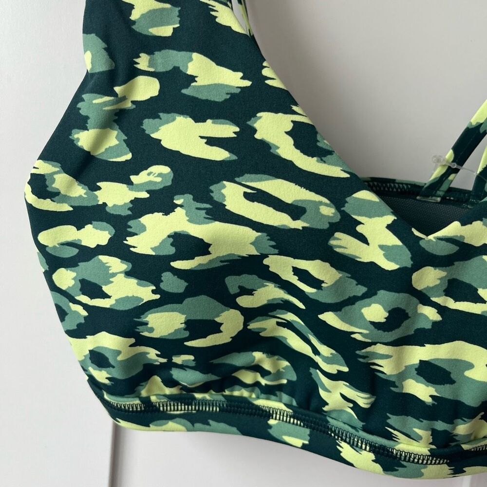 Aerie Offline Leopard Print Mesh Back Plunge Sports Bra Green XS NWT - Picture 2 of 6